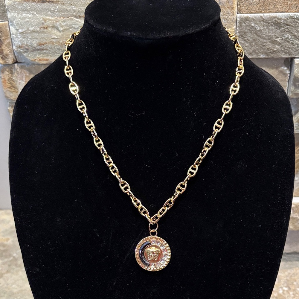 Authentic VERSACE Medalliin Pendant Upcycled With Gold Chain